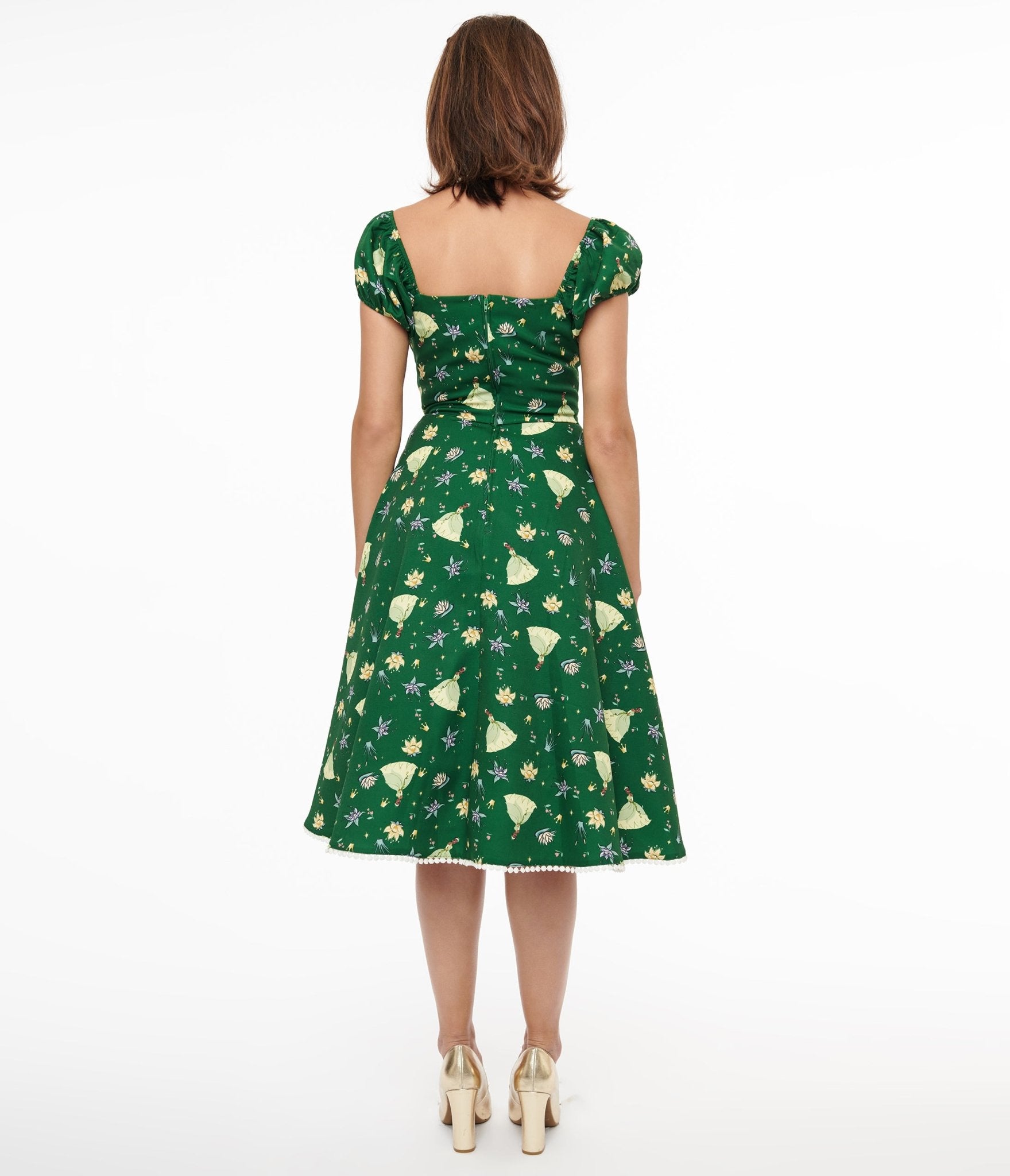 Disney Princess collection by Unique Vintage Green Princess Tiana All Over Print Swing Dress