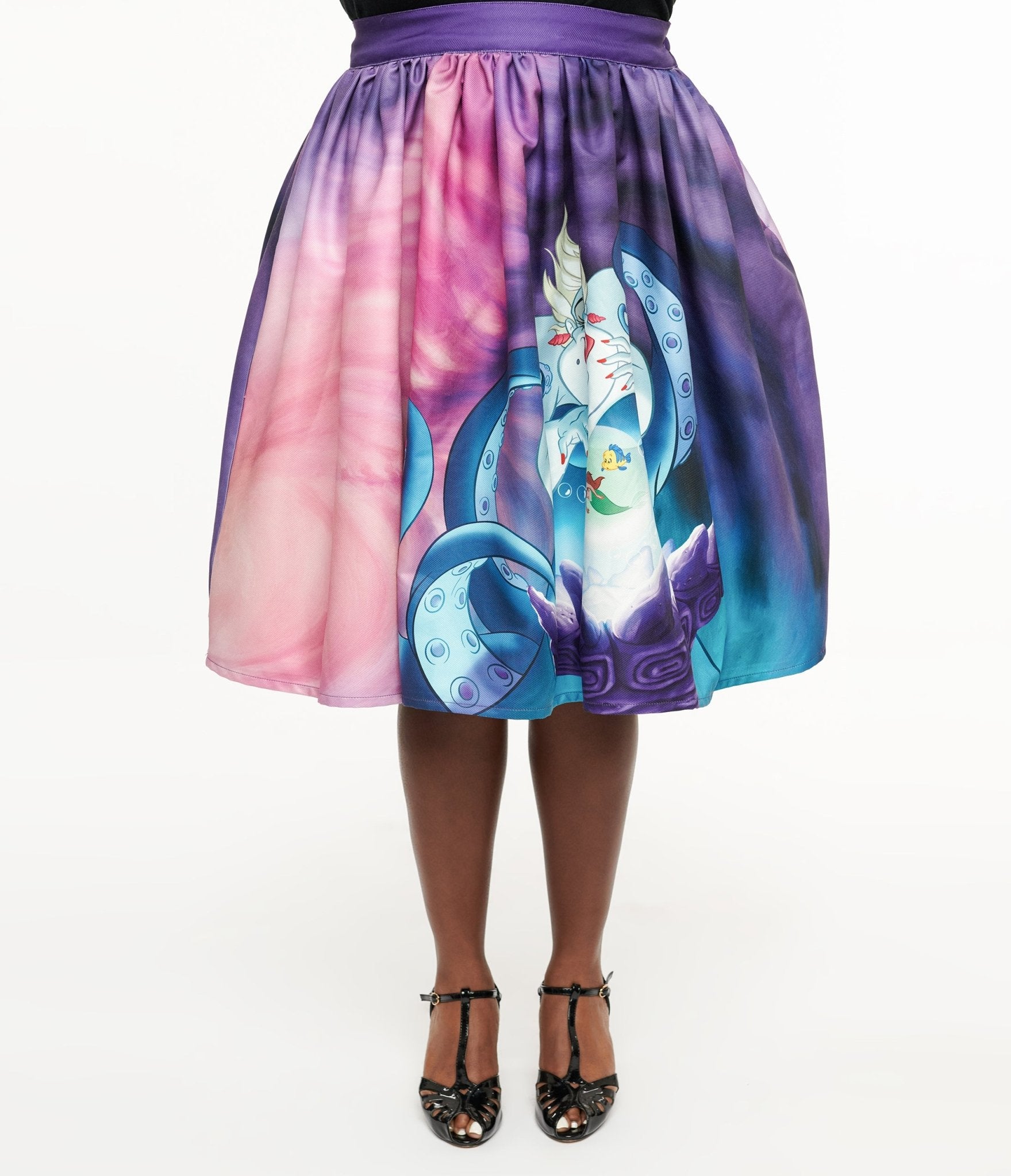 Disney Princess Collection by Unique Vintage Plus Size Ursula & Princess Ariel Print Gellar Swing Skirt