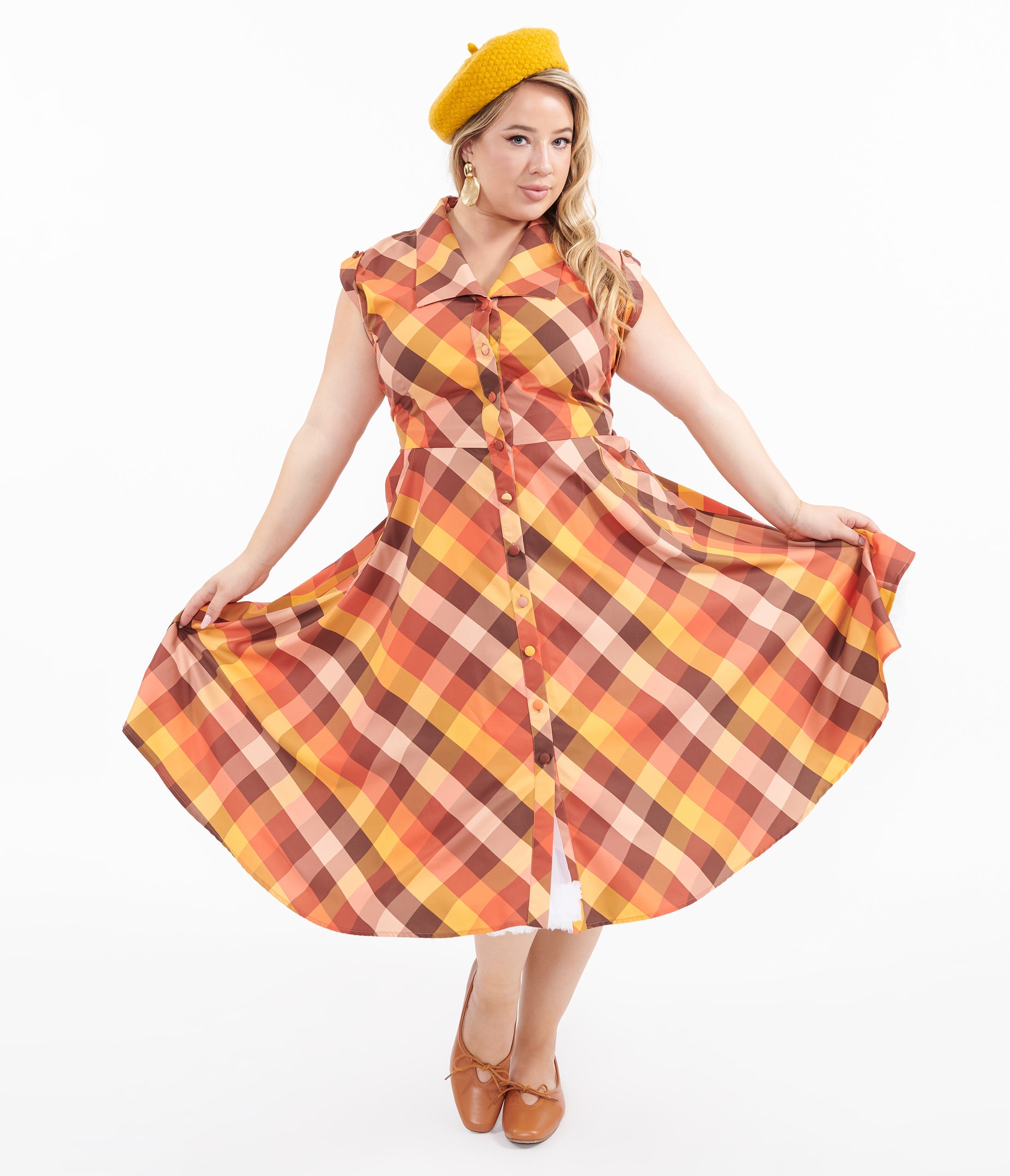 Unique Vintage Plus Size 1950s Fall Madras Plaid Shirt Dress