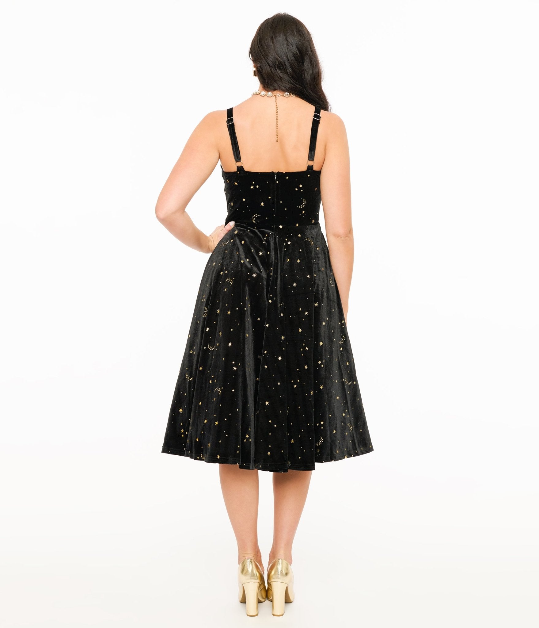 Elle Rebel Black Velvet & Gold Lunar Luxe Swing Dress