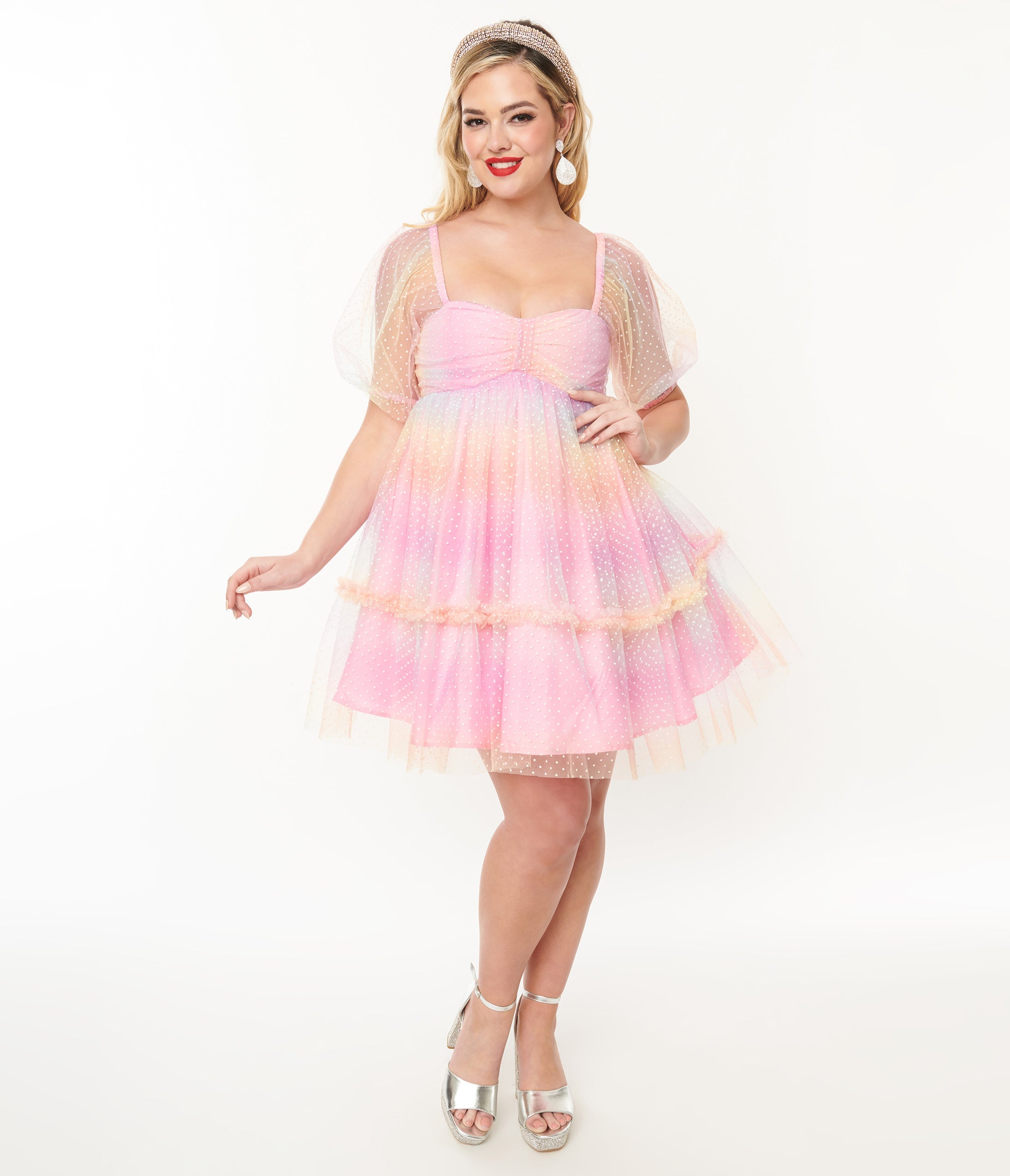 Smak Parlour 1960s Pink Rainbow Polka Dot Babydoll Dress