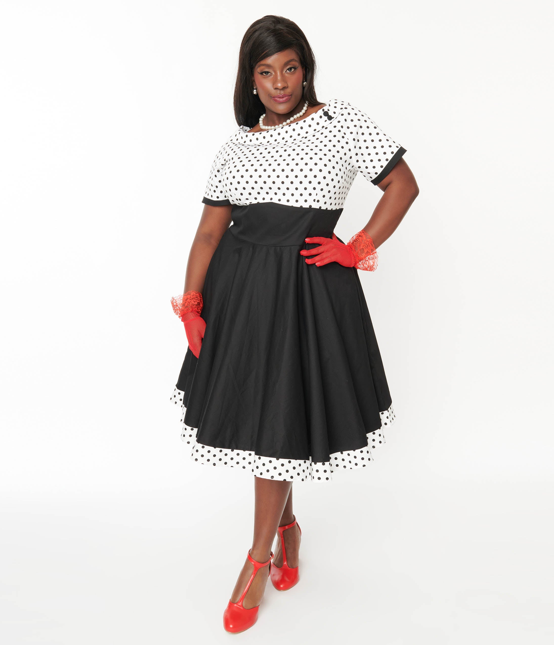 Dolly & Dotty White & Black Polka Dot Retro Swing Dress