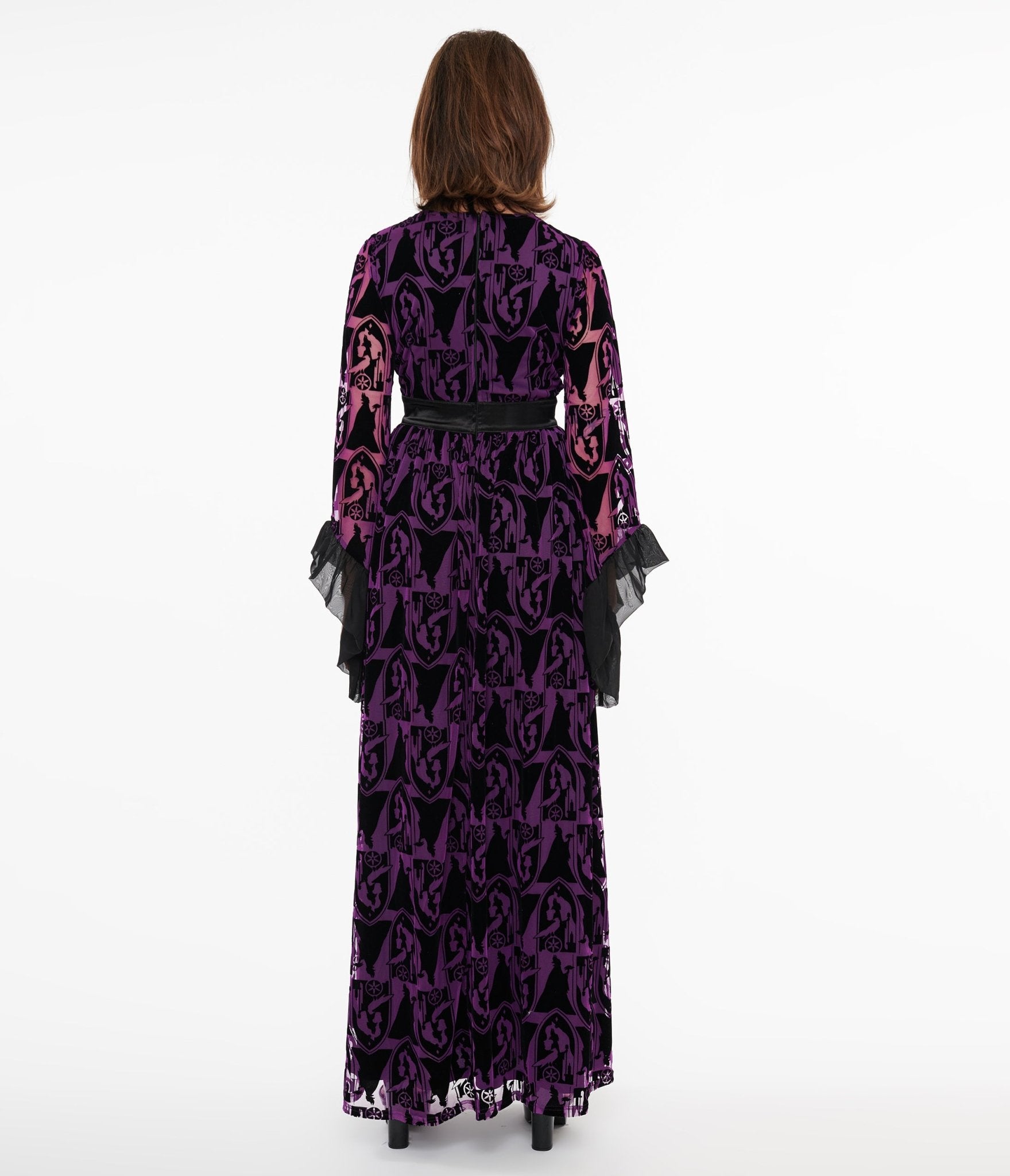 Disney Princess collection by Unique Vintage Purple & Black Velvet Burnout Maleficent Print Maxi Dress