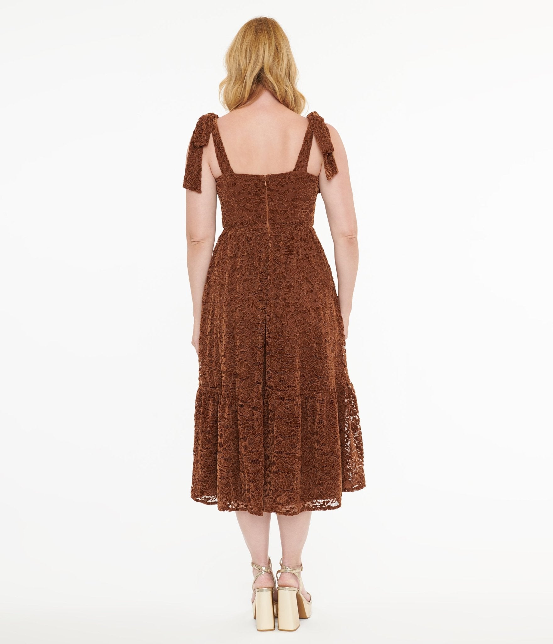 Brown Velvet Lace Midi Dress