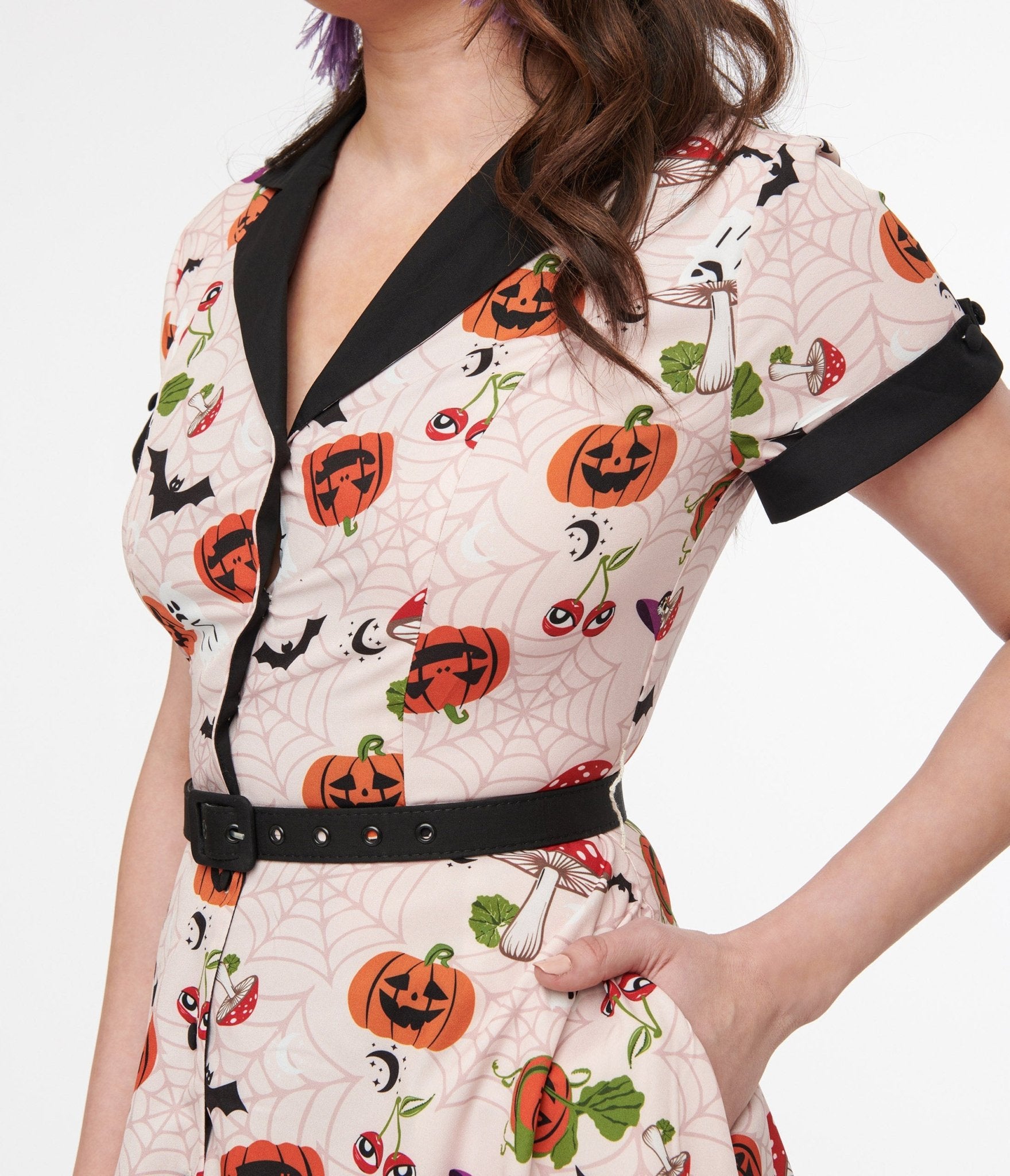 Unique Vintage 1950s Pink Halloween Print Alexis Swing Dress