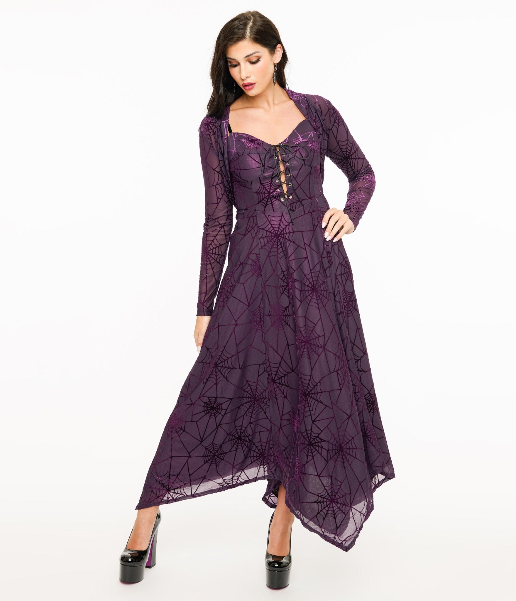 Wax Poetic Purple & Black Spiderweb Willow Maxi Dress & Bolero Set